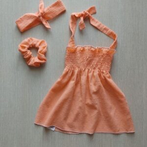 prendisole pesca plumetis con scrunchie e fascia