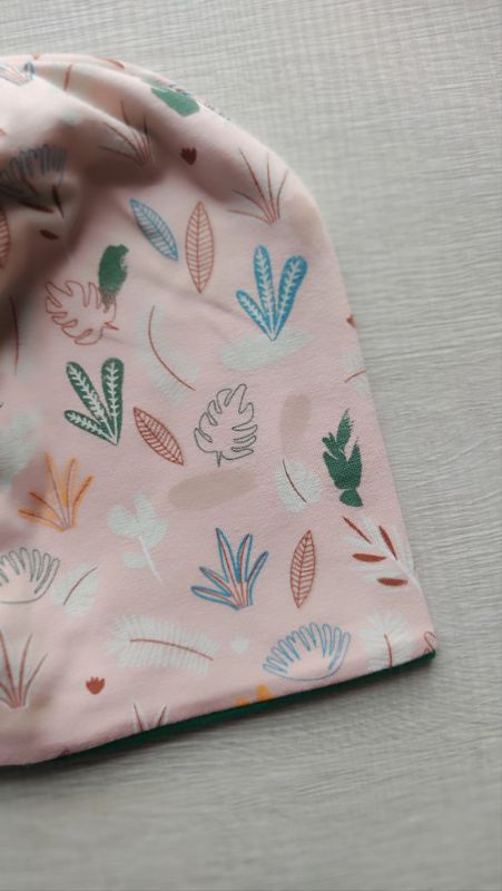 Berrettino Foglioline fondo rosa cipria interno verde 1-2 anni - immagine 3