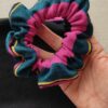 Scaldacollo in maglina nera interno jersey righe fucsia lurex con Scrunchie coordinato - immagine 2