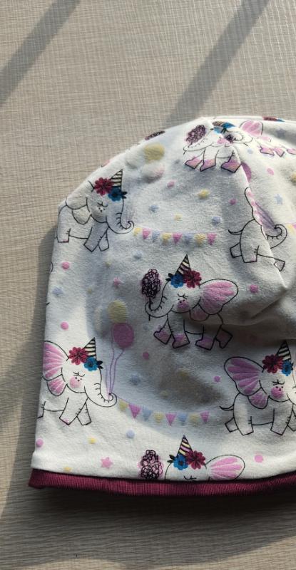 Berrettino Jersey Magico Elefantini interno vinaccia 3-6 anni