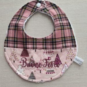 Bavaglino Natalizio Tartan Rosa con ricamo