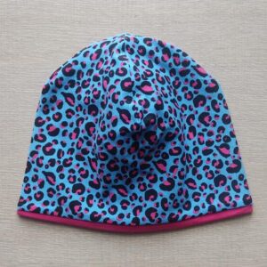 Berrettino Maculato fondo azzurro interno fucsia 1-2 anni
