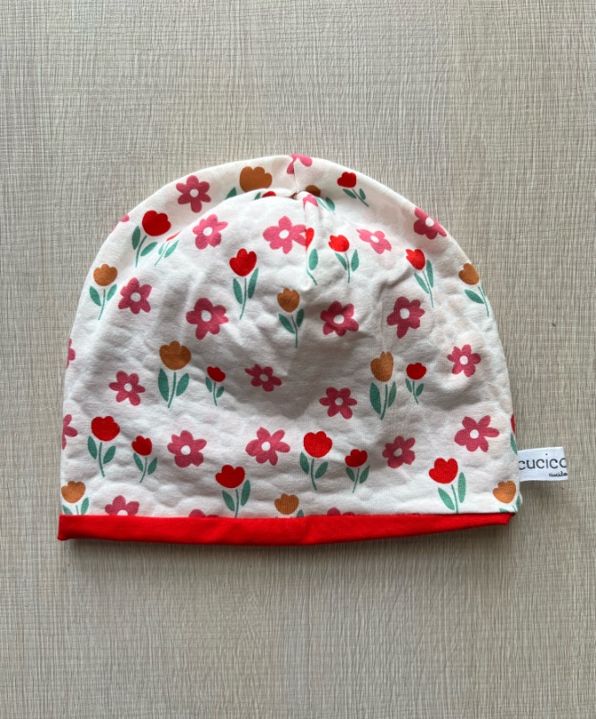 Berrettino Jersey Magico Fiori interno rosso 1-2 anni