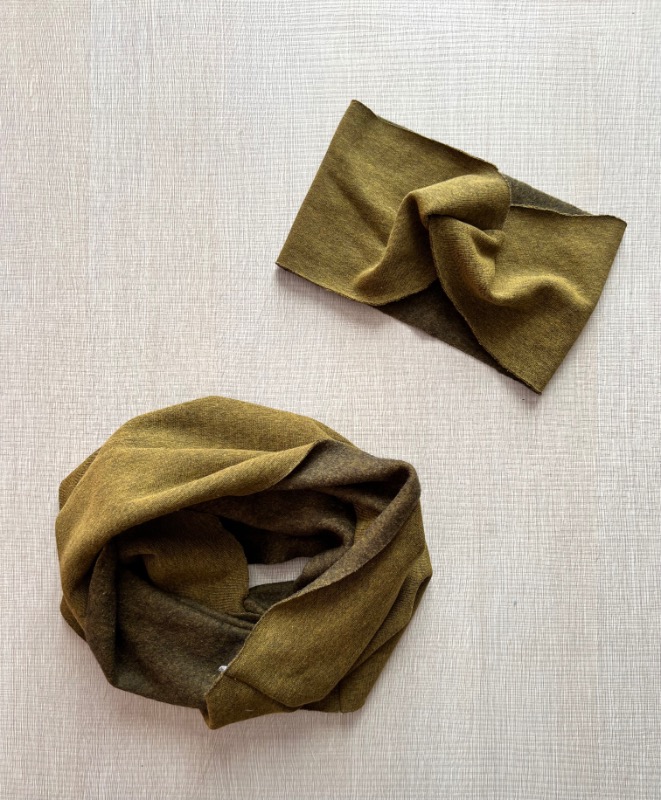 Set Fascia e Scaldacollo Felpato Verde Mélange