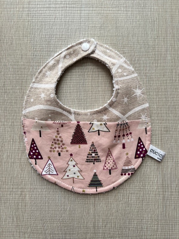 Bavaglino Natalizio Alberelli Rosa e Stelle