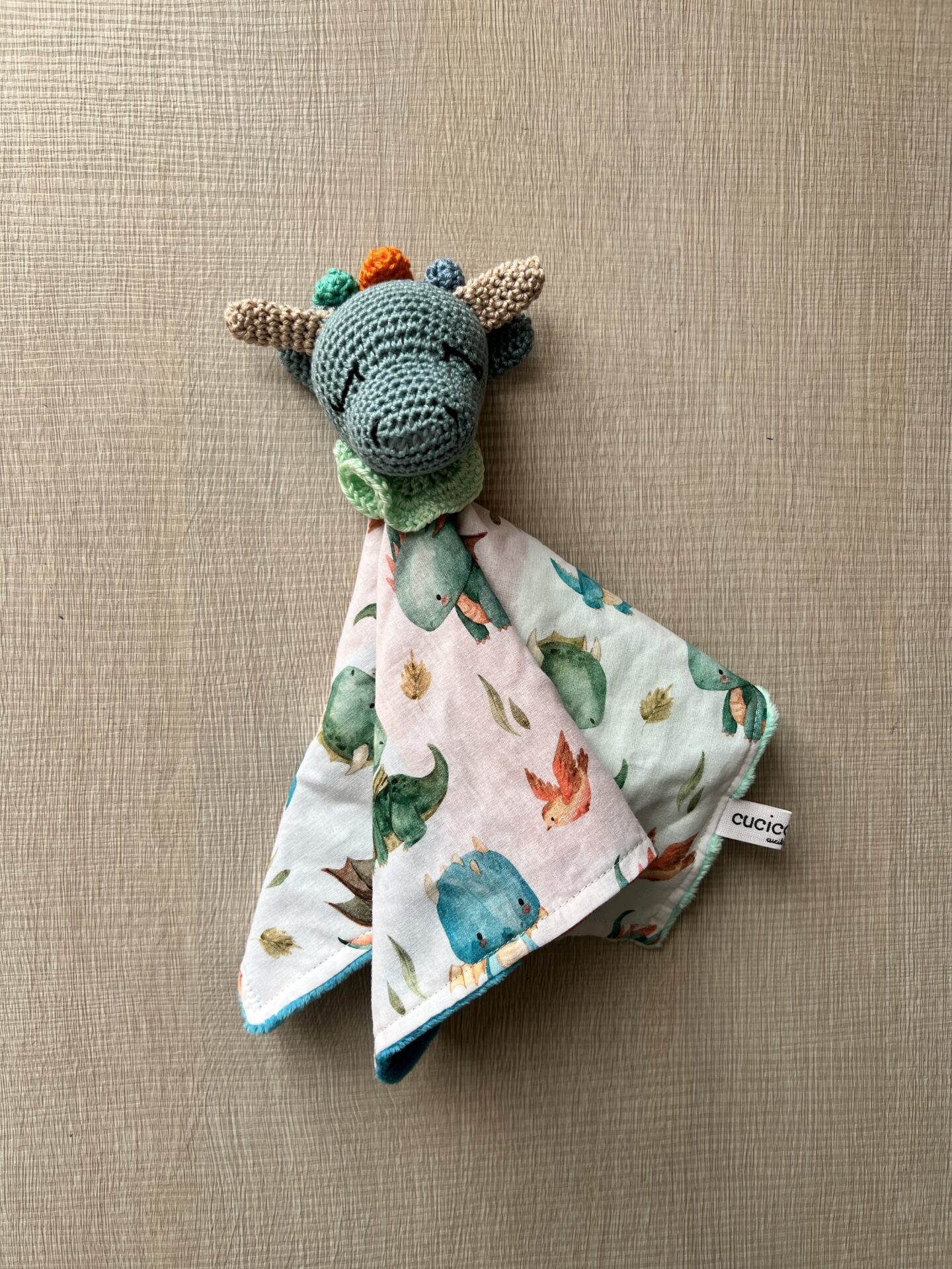 Doudou Draghetto per Neonato Personalizzato in Cotone – Compagno per la Nanna Fatto a Mano