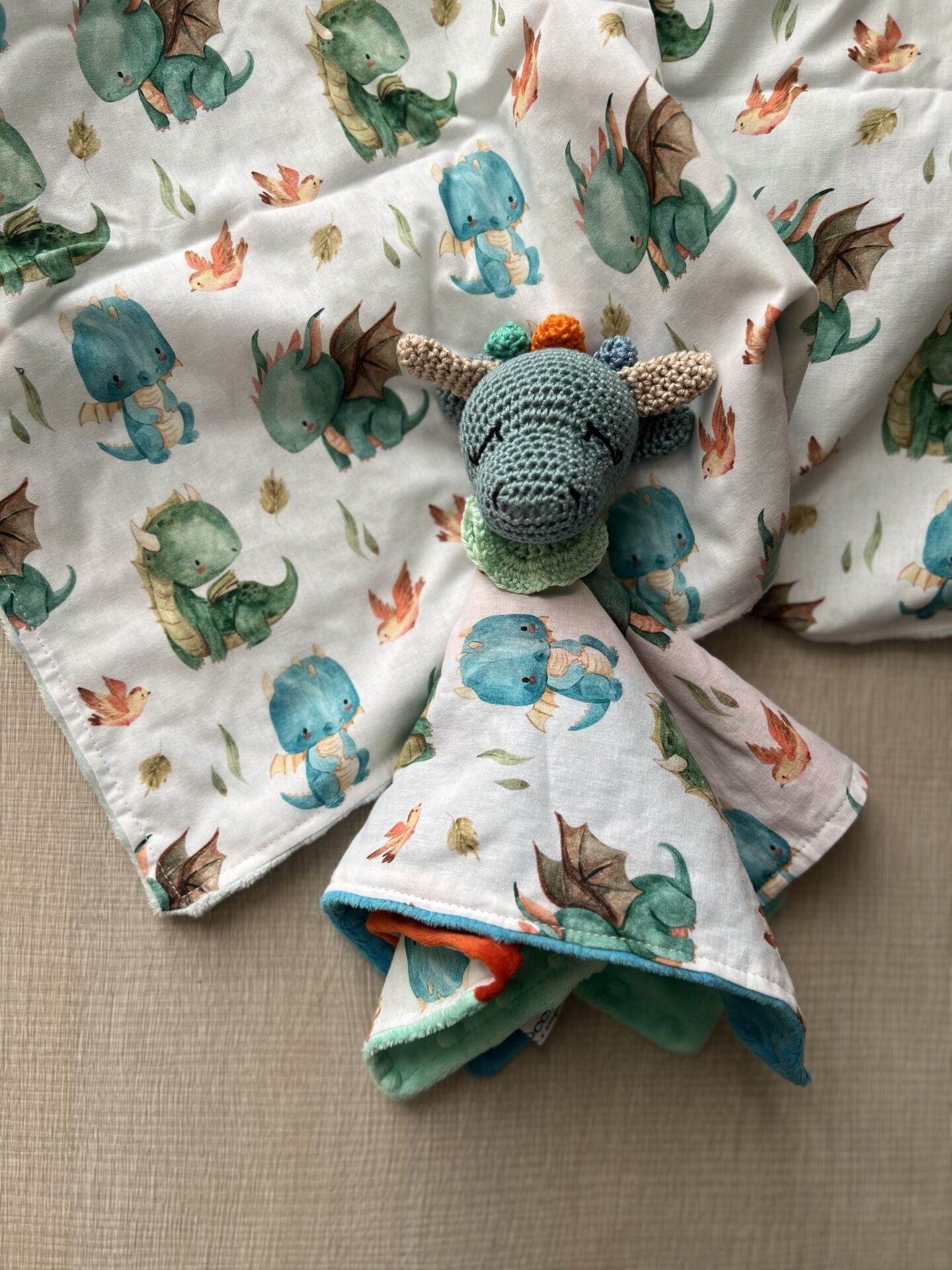 Doudou Draghetto per Neonato Personalizzato in Cotone – Compagno per la Nanna Fatto a Mano - immagine 7