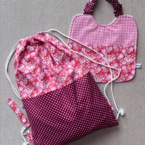 Sacchetta Zainetto e Bavaglino Fiori Rosa